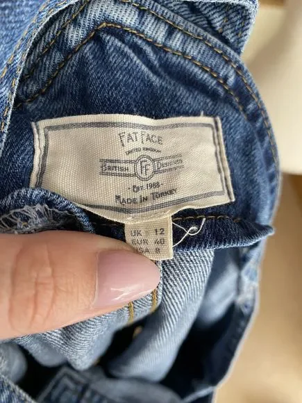 Fat Face Denim Short Dungaree Pinafore Dress UK 12 Blue Pockets Side Buttons - Picture 5 of 5